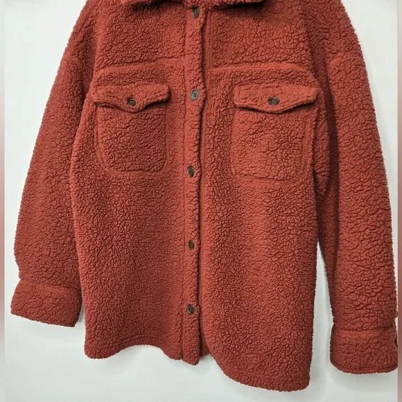 Women's 32 Degrees Heat Cozy Shirt Jacket Rust Orange Red Color Size M/L - Picture 4 of 8